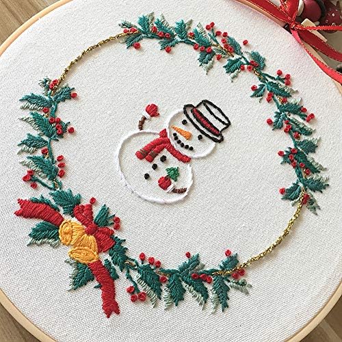 Embroidery Kit Snowman Christmas Ornaments Leaves Wreath Flowers Awesocrafts Full Range of Embroidery Starter Kits for Beginners Adults DIY Handmade Easy Patterns (Snowman) - Image 2