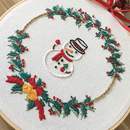 Embroidery Kit Snowman Christmas Ornaments Leaves Wreath Flowers Awesocrafts Full Range of Embroidery Starter Kits for Beginners Adults DIY Handmade Easy Patterns (Snowman) - Image 2