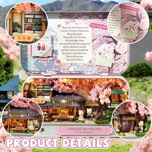 Kisoy DIY Miniature House Kit, Tiny House Building Kit with Furniture and LED Light for Adults and Teens, DIY Mini House Craft Kit, Decorations/Gifts for Family and Friends（Cherry Blossoms） - Image 3