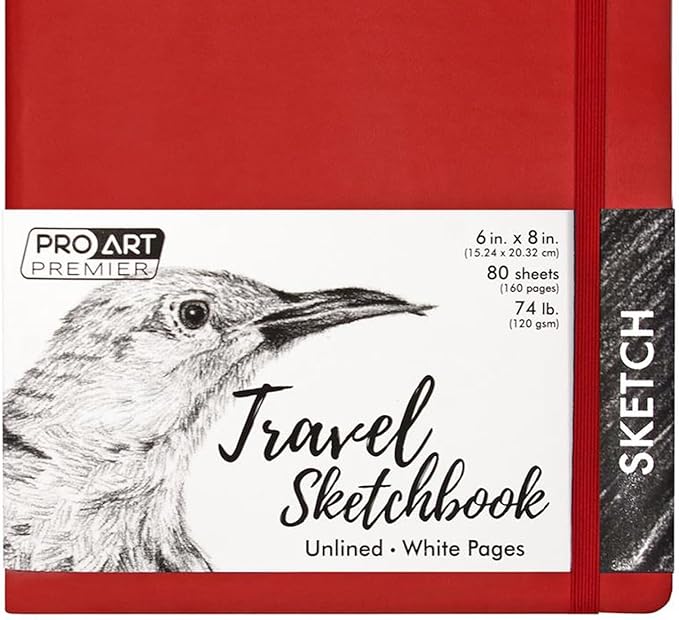 Pro Art Premier Sketch Book Travel 8"x 6" White 74lb Red 80 Sheets, Sketch Book, Sketchbook, Drawing Pad, Pad, Drawing Paper, Art Book, Paper, Sketchbook for