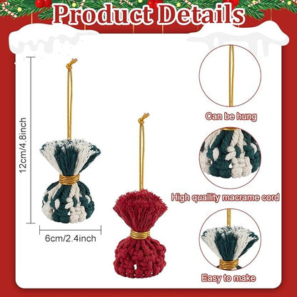 FREEBLOSS 6 Set Macrame Christmas Hat & Keychain DIY Kit with Instructions