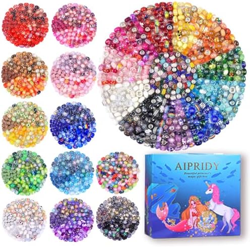 Aipridy 200 Pcs Large Hole European Beads, Craft Supplies Kit，Assorted Mixed Color Lampwork Spacer Beads for DIY Bracelet Jewelry Making (200, Rainbow Packed by Color Scheme) by AIPRIDY