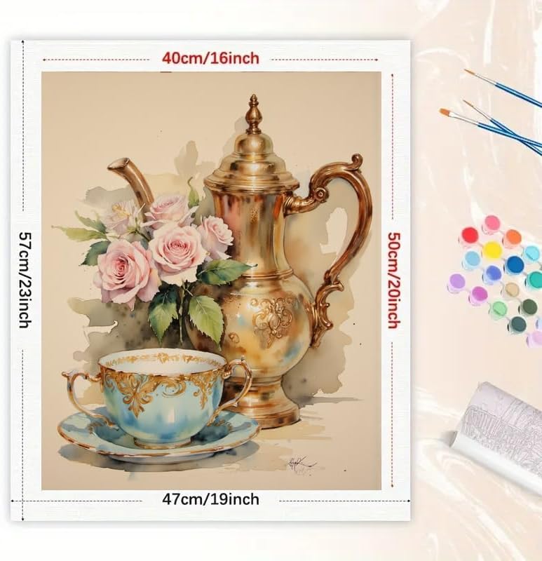Tea Time Roses Paint by Numbers Kit for Adults - DIY Teapot and Cup Painting on Canvas 16x20 Inches, Acrylic Paint Set, for Beginners, Ideal for Home Decor or Gifts - Image 2