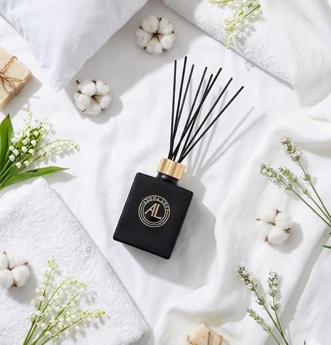 Reed Diffuser - Fragrance Diffuser for Home - 5 oz. Oil Diffuser Sticks - Bathroom Diffuser Set- Oil Diffuser Reeds - Scent Sticks in Oil-Office Smell Good Stuff (Black, Fresh Linen)