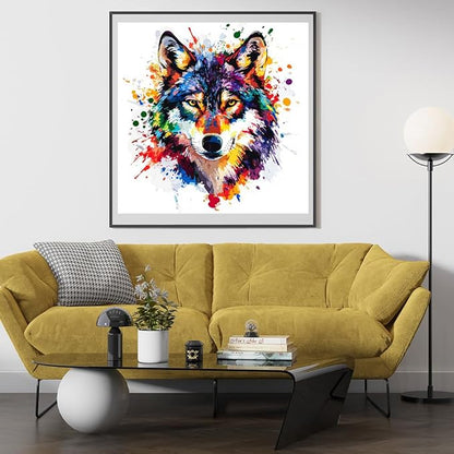 Moohue Stamped Cross Stitch Kits for Adults Animal Wolf 14CT Pre Printed Cross Stitch Kits for Beginners (Animal Colorful Wolf)