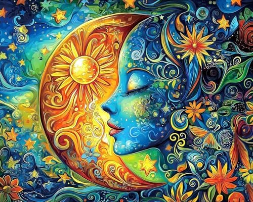 Paint by Numbers Kit for Adults, Sun and Moon Number Painting, 16 x 20 Inch by GEEHEIY