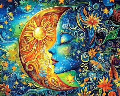 Paint by Numbers Kit for Adults, Sun and Moon Number Painting, 16 x 20 Inch by GEEHEIY