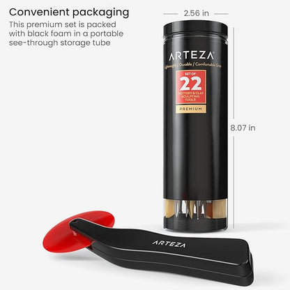 ARTEZA Pottery & Polymer Clay Tools, 22-Piece Sculpting Set with Steel Tips and Wooden Handles, Craft Kit for Pottery Modeling and Carving