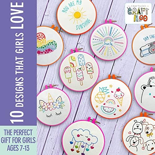 Embroidery Kit for Kids Ages 7-13 - 10 Pre-Stamped Beginner Patterns - Image 6