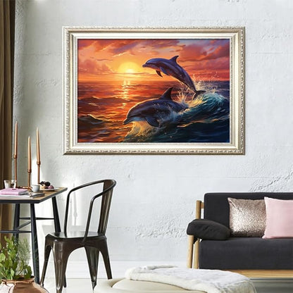 Leczany Cross Stitch Stamped Kit for Adults - Two Dolphins | DIY Embroidery Starter Patterns Craft Kit Needlepoint for Beginner | 11CT, 3 Strands | 18.9x12.6 inches