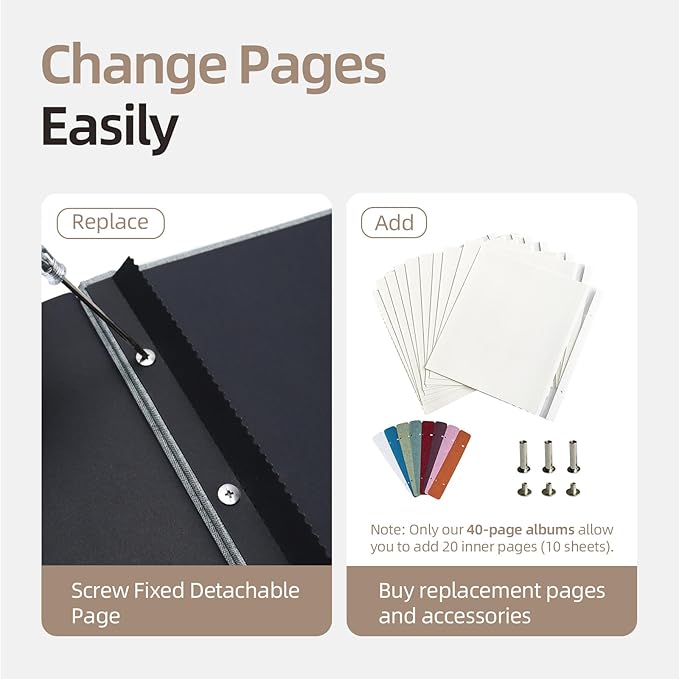 Vienrose Large Photo Album Self Adhesive for 4x6 8x10 10x12 Pictures Scrapbook Album DIY Scrap Book 40 Sticky Pages with A Metallic Pen 13"x12.6"40 Pages