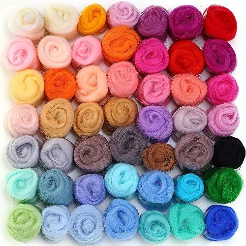 MOMODA BAODLON 50 Colors Fibre Wool Yarn Roving for Needle Felting Hand Spinning DIY Craft Materials by MOMODA
