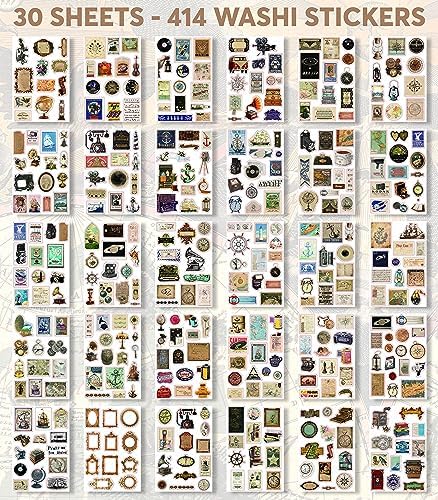 Junk Journal Supplies with 410+ Washi Stickers & Vintage Scrapbook Stickers - Image 5