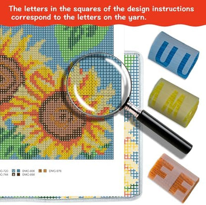 ZFFLYH Latch Hook Rug Kits DIY Needlework Unfinished Crocheting Rug Yarn Cushion Mat for Kids/Adults with Printed Canvas Pattern, 52X38cm Sunflower - Image 5