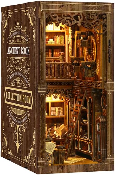 Antique Book Collection Room DIY Book Nook Kit for Adults - Wooden Bookshelf 3D Book Nook Miniature Kit with LED Lights, Puzzle Library Decor for Book Lovers, Dust Proof Display, Unique Gift by Unknown