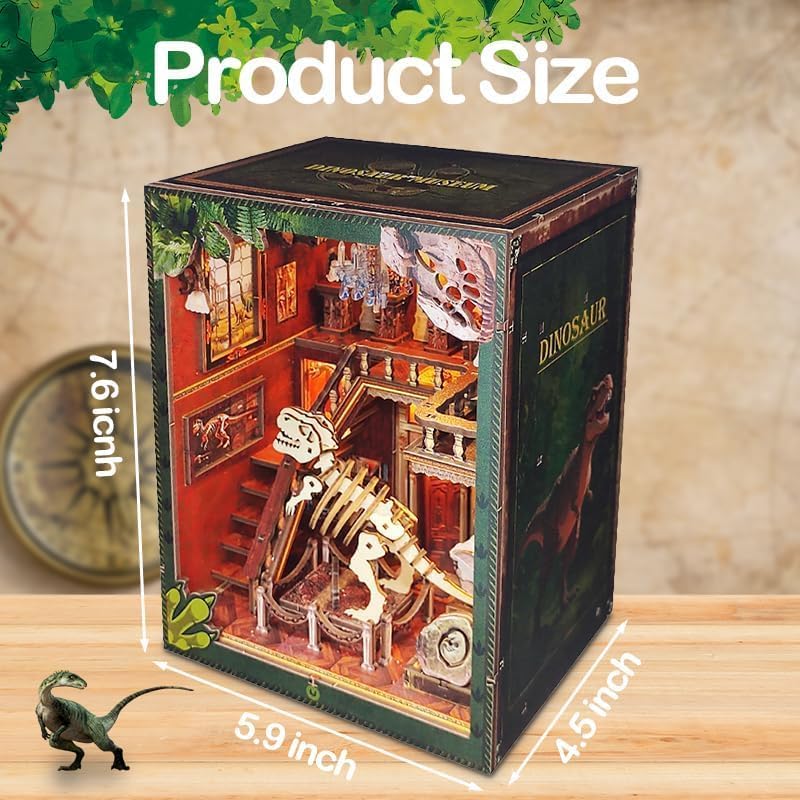 DIY Book Nook Kit, 3D Wooden Puzzle Miniature House Kit Adult, Dinosaur - Image 2