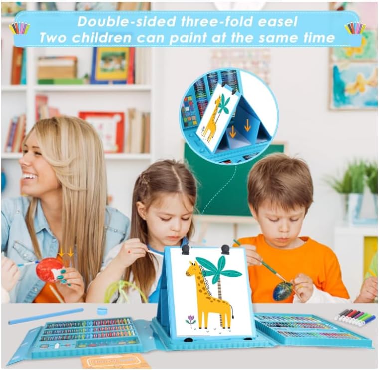 208 PCS Art Supplies,Drawing Art Kit for Kids Girls Boys Teens Artist, Art Set Case with Trifold Easel, Includes Oil Pastels, Crayons, Colored Pencils, Coloring Book, Scissors, Origami Paper 40 Sheets - Image 3