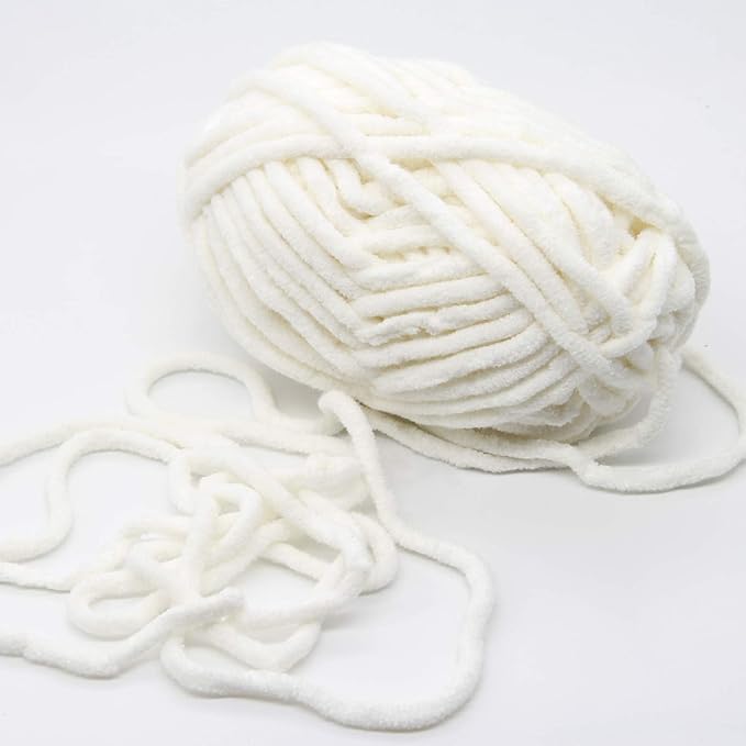 NICEEC 3 Skeins Sparkling Chenille Yarn Soft Blanket Yarn for Crochet & Knitting, Total 165yds/10.6oz - White