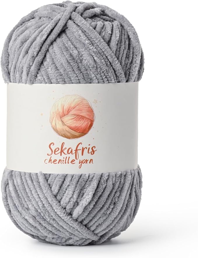 Grayish Chunky Chenille Yarn for Crocheting, Bulky Velvet Yarns for Crochet, Baby Yarn for Crocheting Soft Blanket, 131yds /3.53 oz Fluffy Amigurumi Crochet Yarn