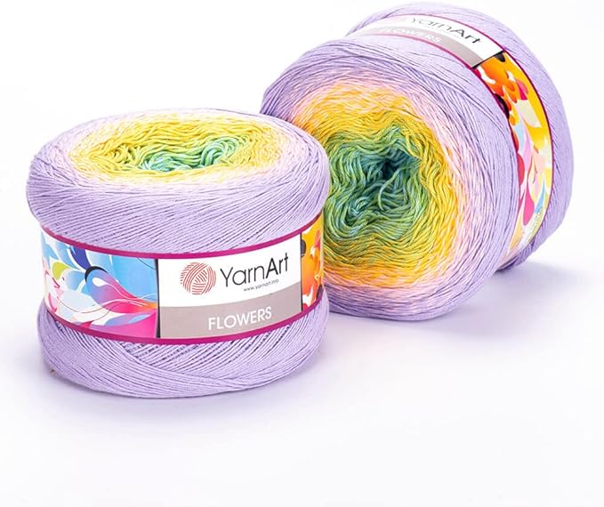 2 Skein/Pack Yarnart Flowers Gradient Yarn, Each Ball 8.8 Oz (250gr) / 1094 Yards (1000m), 55% Cotton 45% Acrylic, Superfine Fingering Weight for Knitting and Crochet, 285 - Lavender Green