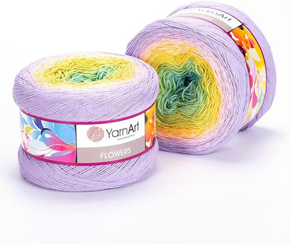 2 Skein/Pack Yarnart Flowers Gradient Yarn, Each Ball 8.8 Oz (250gr) / 1094 Yards (1000m), 55% Cotton 45% Acrylic, Superfine Fingering Weight for Knitting and Crochet, 285 - Lavender Green