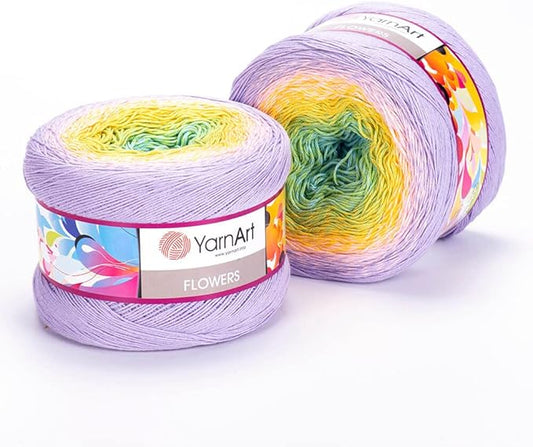 2 Skein/Pack Yarnart Flowers Gradient Yarn, Each Ball 8.8 Oz (250gr) / 1094 Yards (1000m), 55% Cotton 45% Acrylic, Superfine Fingering Weight for Knitting and Crochet, 285 - Lavender Green