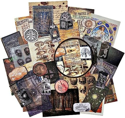 Dark Academia Junk Journal Supplies, Vintage Skull Decoupage Paper for Scrapbook Kit, 45pcs Astrology Ephemera for Junk Journals, Mushroom Plant Materials for Room Decor Wall Collage Kit by VilikyavintageArtandAesthetics