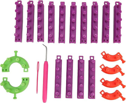 YuRui TENG Knitting Looms Kit, DIY Weaving Looms for Beginners, Portable Plastic Knitting Board with Sewing, Crochet Hook and 20 Accessories, for Making Blankets, Scarfs, Hats and More