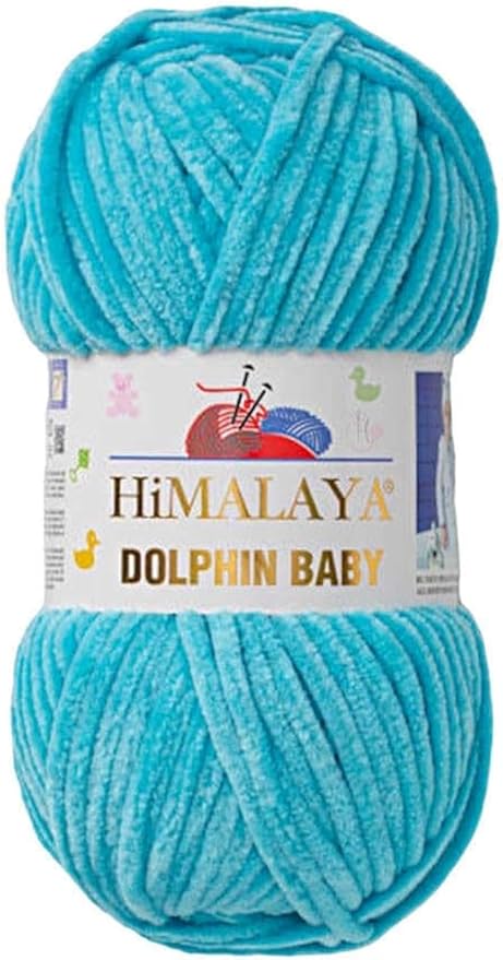 1 Skein/Pack Himalaya Dolphin Baby Chenille Yarn, Each Ball 100 gr (3.5 oz), 120 m (132 Yards), 100% Polyester, Super Bulky Baby Blanket Velvet Amigurumi Yarn, 80315 - Cyan