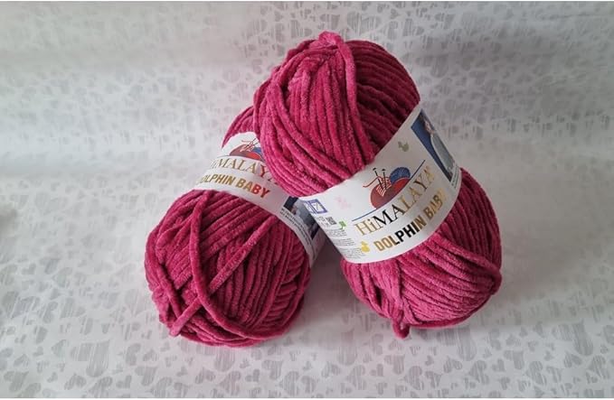 2 Skein/Pack Himalaya Dolphin Baby Chenille Yarn, Each Ball 100 gr (3.5 oz), 120 m (132 Yards), 100% Polyester, Super Bulky Baby Blanket Velvet Amigurumi Yarn, 80310 - Dark Fuchsia