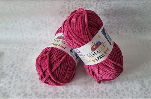 2 Skein/Pack Himalaya Dolphin Baby Chenille Yarn, Each Ball 100 gr (3.5 oz), 120 m (132 Yards), 100% Polyester, Super Bulky Baby Blanket Velvet Amigurumi Yarn, 80310 - Dark Fuchsia