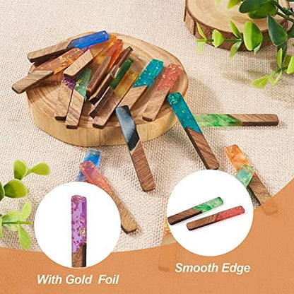 FASHEWELRY 20Pcs Resin Wood Earring Charms Rectangle Wooden Earring Blanks Bar Boho Charms for Jewelry Making Wooden Earring Pieces with Gold Foil - Image 3