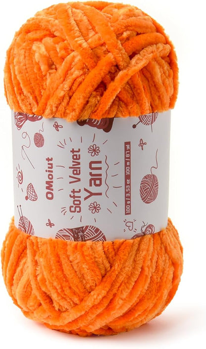 Fluffy Velvet Chenille Yarn for Crocheting and Knitting, 100g, 80m (87.5yd) Baby Yarn, Orange