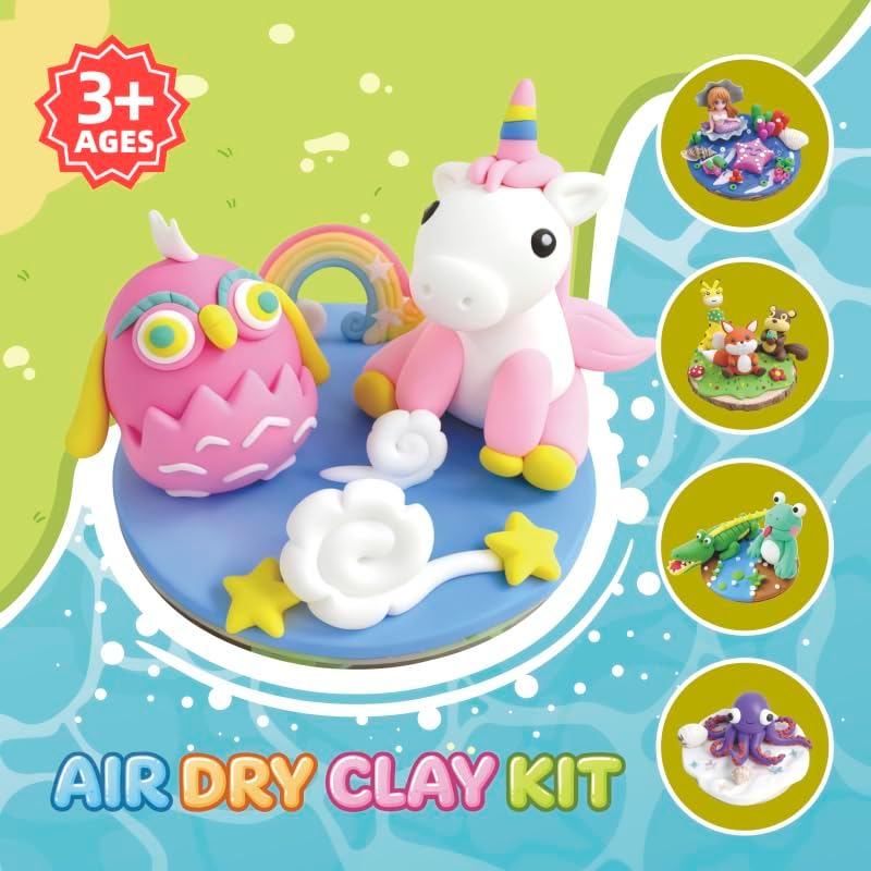 Air Dry Clay Kits for Kids,Animal & Ocean Theme,Modeling Clay for Kids, DIY Model Magic Clay with Sculpting Tools and Tutorials,20 Boxes Molding Clay,Ultra Light,Soft & Non-Sticky,Arts and Crafts Gift - Image 4