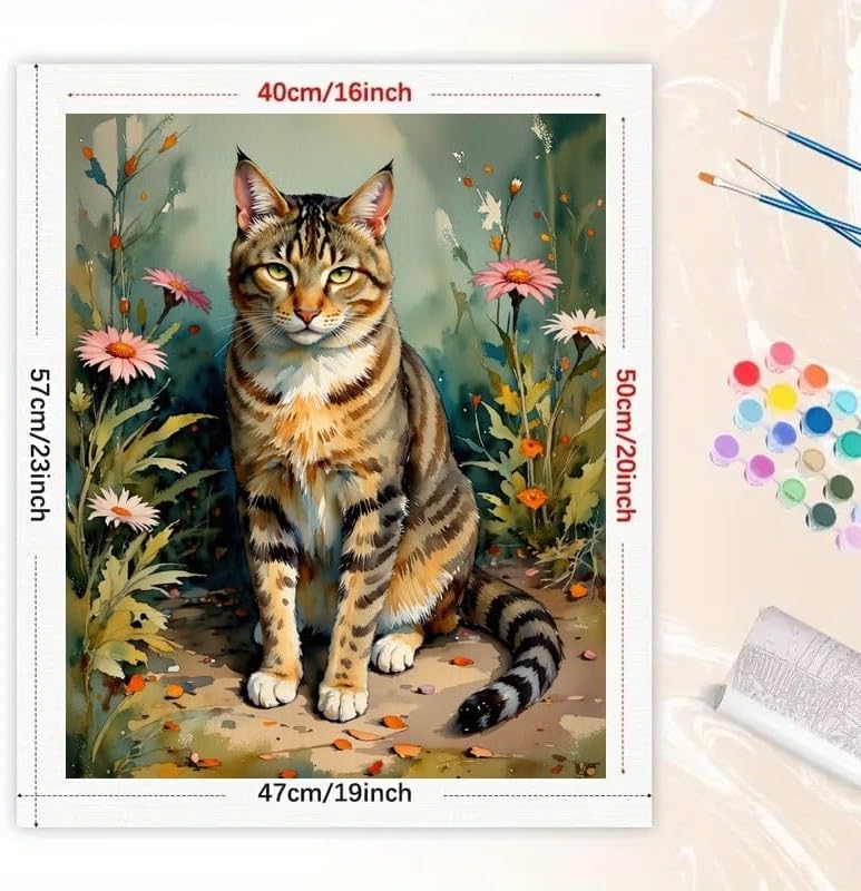 TAOPAOLAB Tabby Cat Paint by Numbers Kit for Adults - DIY Cat Sitting Among Flowers Painting on Canvas 16x20In, Acrylic Paint Set, Suitable for Beginners, Cute Art for Home Decoration or Gifts - Image 2