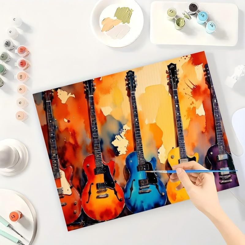 TAOPAOLAB Music Lover Paint by Numbers Kit for Adults - DIY Colorful Electric Guitars Painting on Canvas 16x20 Inches, Acrylic Paint Set, Suitable for Beginners, Art for Home Decoration or Gifts - Image 3