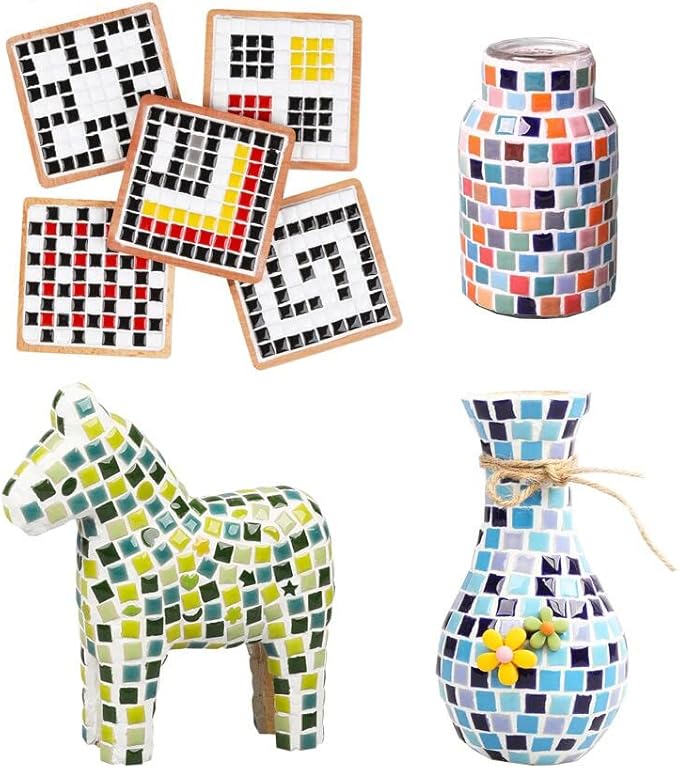 500g/1.1lb Random Color Ceramics Mosaic Tiles,DIY Making Creative Ceramic Mosaic Tiles for DIY Craft Plates Flowerpots Vases Cups Mosaic Making Supplies (Square)