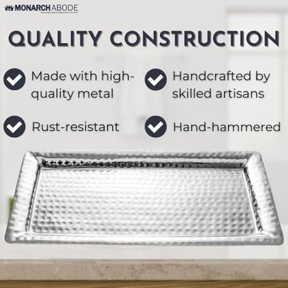 Monarch Abode Decorative Tray – 12-Inch Hand Hammered Nickel Finish Metal Bathroom Tray Countertop, Vanity Trays Organizer, Perfume Plate for Dresser, Kitchen Countertop Small Fruit Platter
