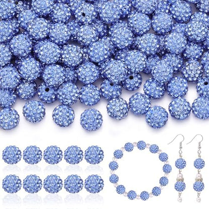 105pcs 10mm Rhinestone Beads for Jewelry Making, Light Blue Shiny Round Disco Ball Beads Bulk, Sparkle Crystal Clay Christmas for Bracelet Baseball Necklace Earring Crafting and DIY by TINKRSTUFF