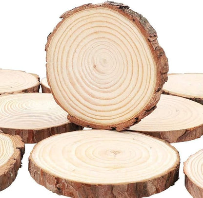 William Craft Unfinished Natural Wood Slices with Bark 25 Pcs 3.1-3.5 Inches Unfinished Wood Craft Kit Undrilled Wooden Circles Without Hole Tree Slice for Arts Painting Christmas Ornaments DIY Crafts
