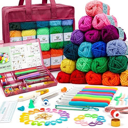 INSCRAFT Crochet Yarn Kit for Beginners Adults, Includes 1650 Yards 30 Colors Acrylic Skeins, User Manual, Hooks, Wine Bag etc, Make Amigurumi & Projects, Starter Set Professionals by INSCRAFT