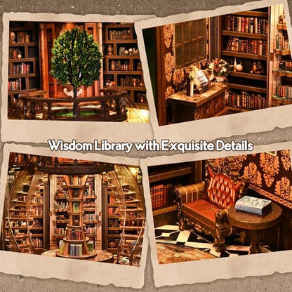 DIY Book Nook Kit with LED Lights | 3D Puzzles for Adults & Teens, Miniatures and Model Building Kits for Bookshelf Decor, Relaxing & Unique Gift for Craft Lovers | Wisdom Library - Image 3