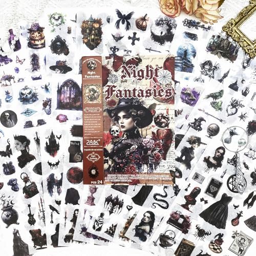Vintage Scrapbook Stickers Book with 557pcs Stickers for Junk Journal Supplies, Aesthetic Washi Sticker Book for Journaling Dark Night Theme Ephemera for Junk Journal, Scrapbooking Supplies for Adults - Image 3