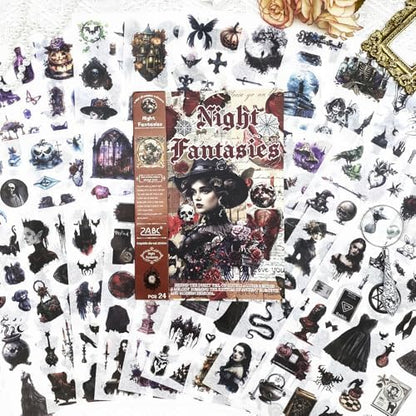 Vintage Scrapbook Stickers Book with 557pcs Stickers for Junk Journal Supplies, Aesthetic Washi Sticker Book for Journaling Dark Night Theme Ephemera for Junk Journal, Scrapbooking Supplies for Adults - Image 3