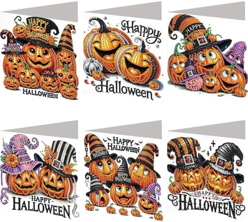 jinglinhh 6pcs Diamond Art Painting Happy Halloween Pumpkin Witch Hat Greeting Cards with Envelopes, DIY Card Making Kits for Adults, Diamond Art Postcards Holiday Cards Craft Gifts by Unknown