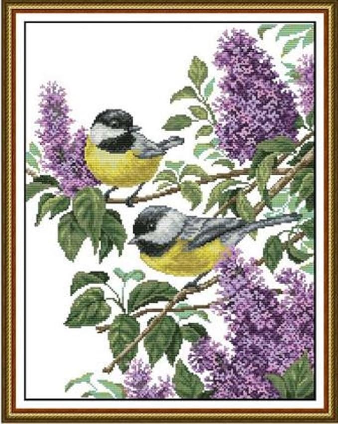 Qeerysew Cross Stitch Kit Stamped Full Range of Embroidery Starter Kit for Beginners DIY -Printed Kit Two Birds 3(Printed) 14CT 14.6×18.1 inches