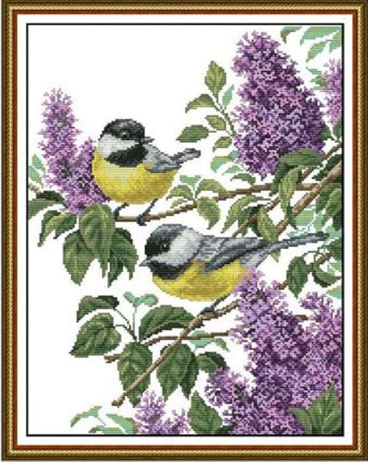 Qeerysew Cross Stitch Kit Stamped Full Range of Embroidery Starter Kit for Beginners DIY -Printed Kit Two Birds 3(Printed) 14CT 14.6×18.1 inches