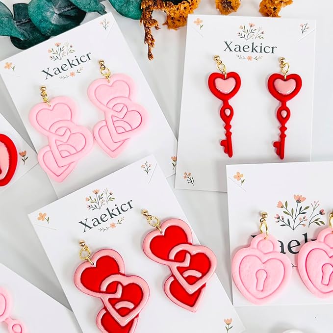 Xaekicr Heart Lock and Key Clay Cutters Set – 3PCS Polymer Clay Cutters for Earrings, Valentine’s Day Clay Earring Cutters, Polymer Clay Molds for Jewelry Making, Clay Tools