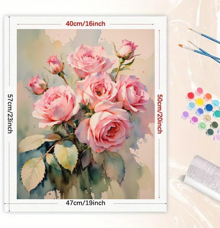 Pink Roses Bloom Paint by Numbers Kit for Adults - DIY Canvas Painting 16x20In, Acrylic Paint Set, Suitable for Beginners, for Home Decoration or Presents - Image 2