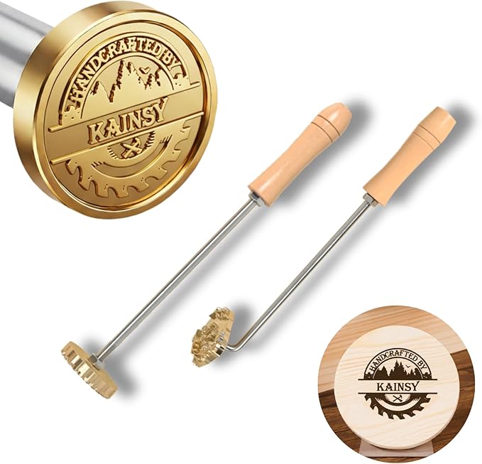 KAINSY Custom Branding Iron for Wood, Flame-Heated Wood Burning Monogram Stamp, Personalized Logo Stamps for Leather Food Plastic, DIY Woodworking, Durable Handmade Branding Tool Customized Gifts